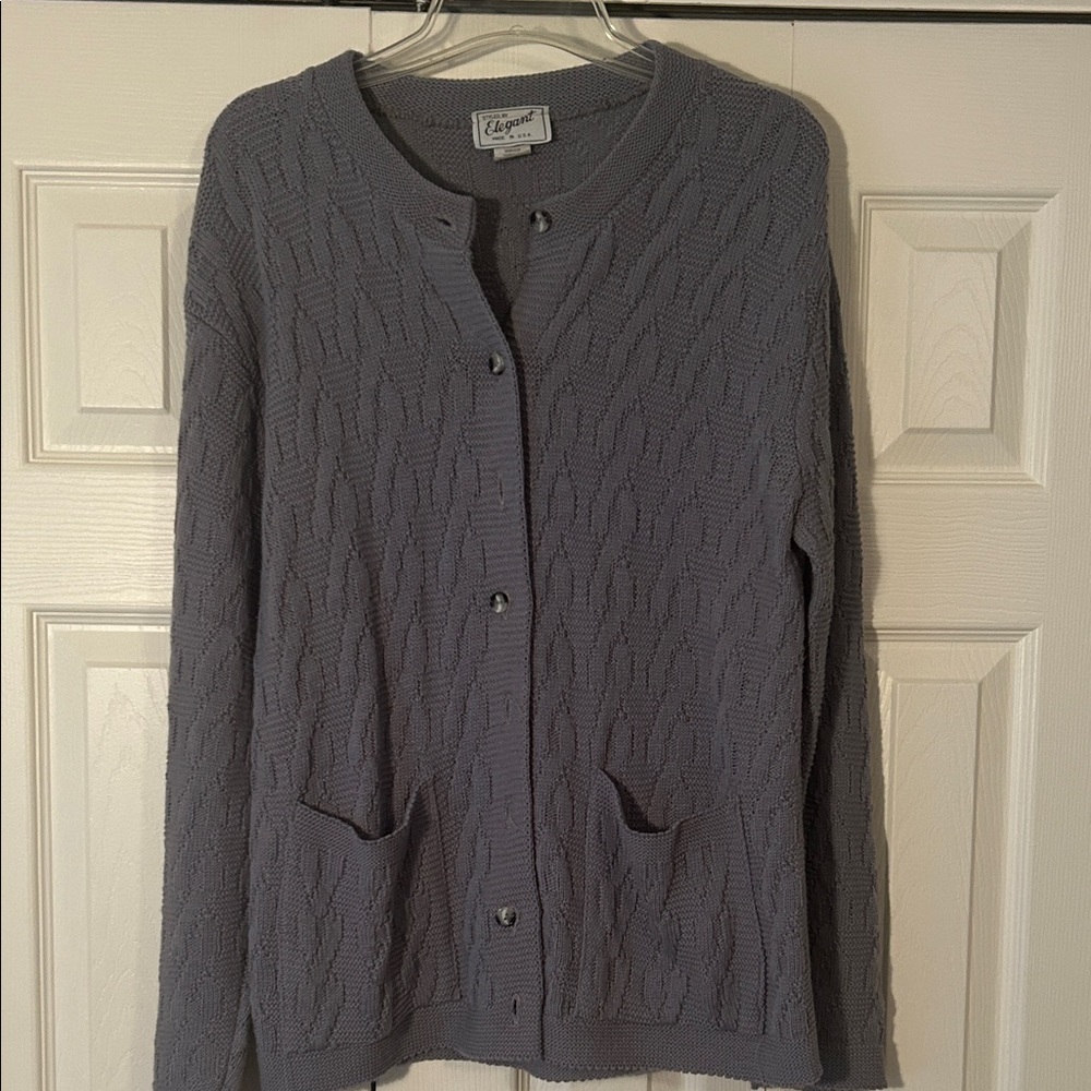Styled by Elegant Grey S Cable-Knit Button Cardigan with Pockets Grandmacore